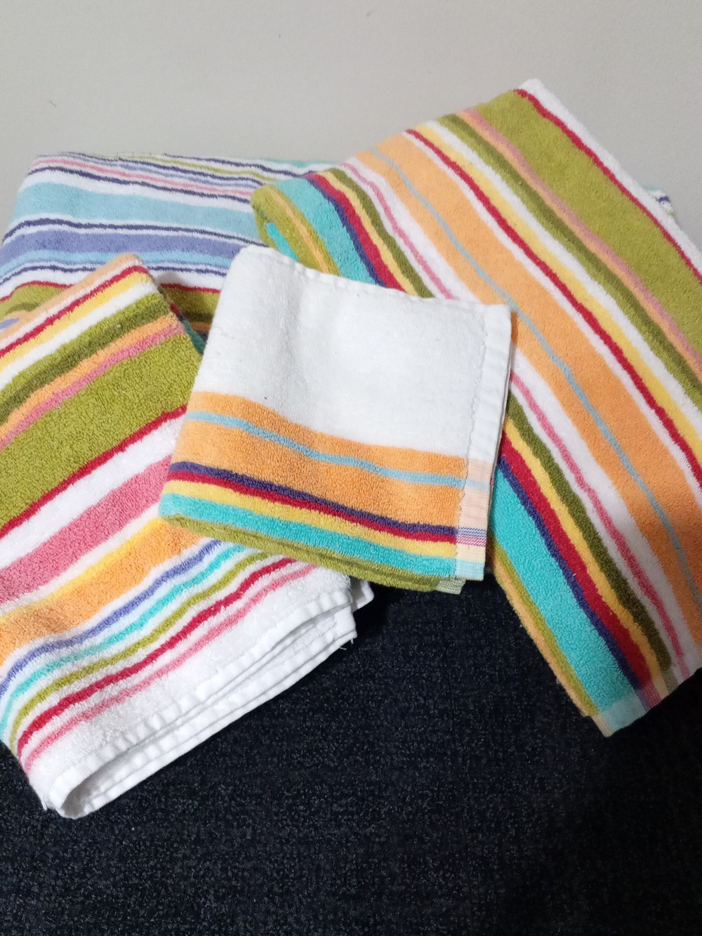 Pottery Barn Striped Multicolor Shower Curtain And Hand Towels And Washcloth